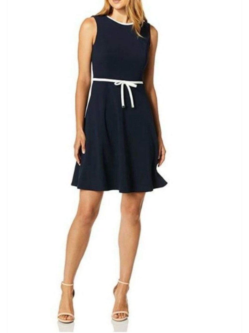 NWT Tommy Hilfiger Navy White Trim Fit & Flare Dress Sz 10 Belted